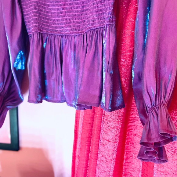 Andrée by Unit Purple Solid Semi-Formal Blouse Rayon Long Sleeve Square Neck Med - Picture 3 of 4